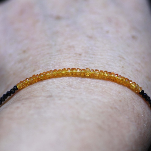 Handmade Natural Spinel, Mandarin Orange Garnet Bracelet 14K Gold Filled, 7" - Picture 4 of 6